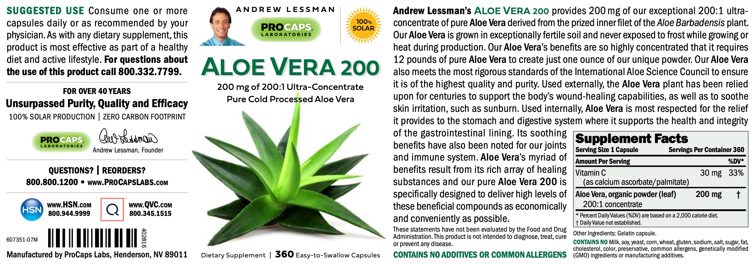Aloe Vera 200™ Capsules Digestive Support ProCaps Laboratories