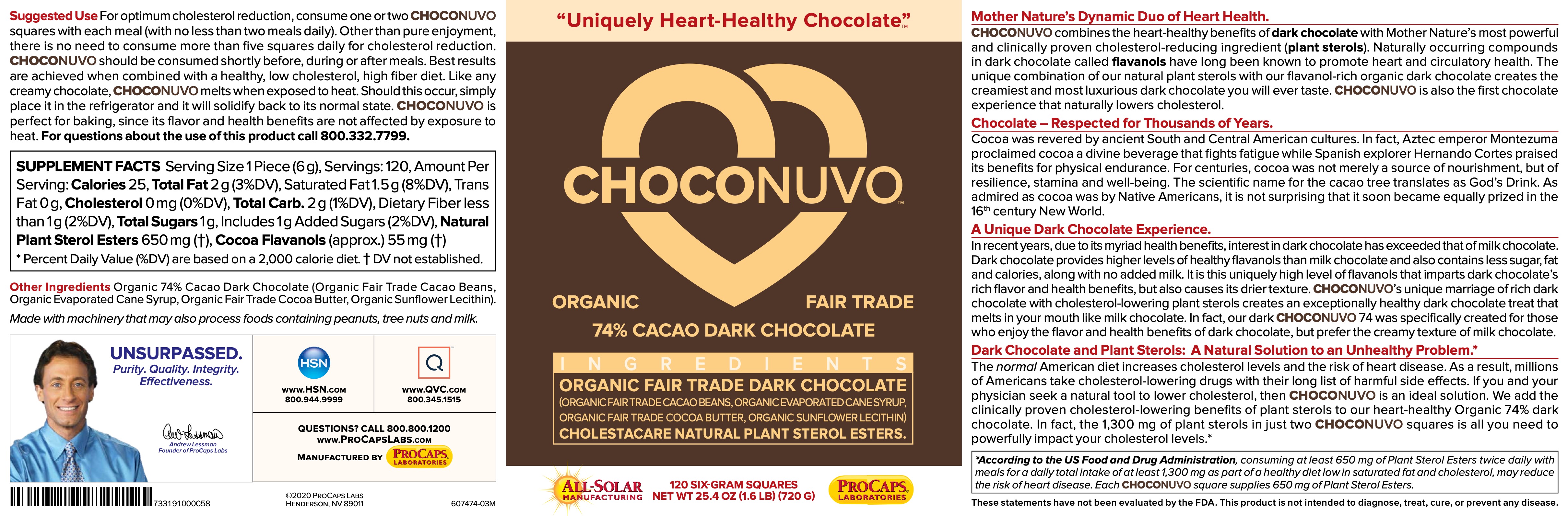 ChocoNuvo™ 74 Cacao Dark Chocolate Cardiovascular Health ProCaps Laboratories