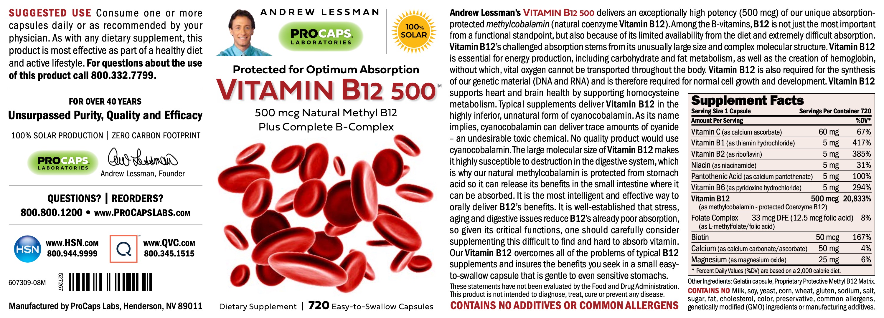 Vitamin B12500™ Capsules Vitamin Separates ProCaps Laboratories