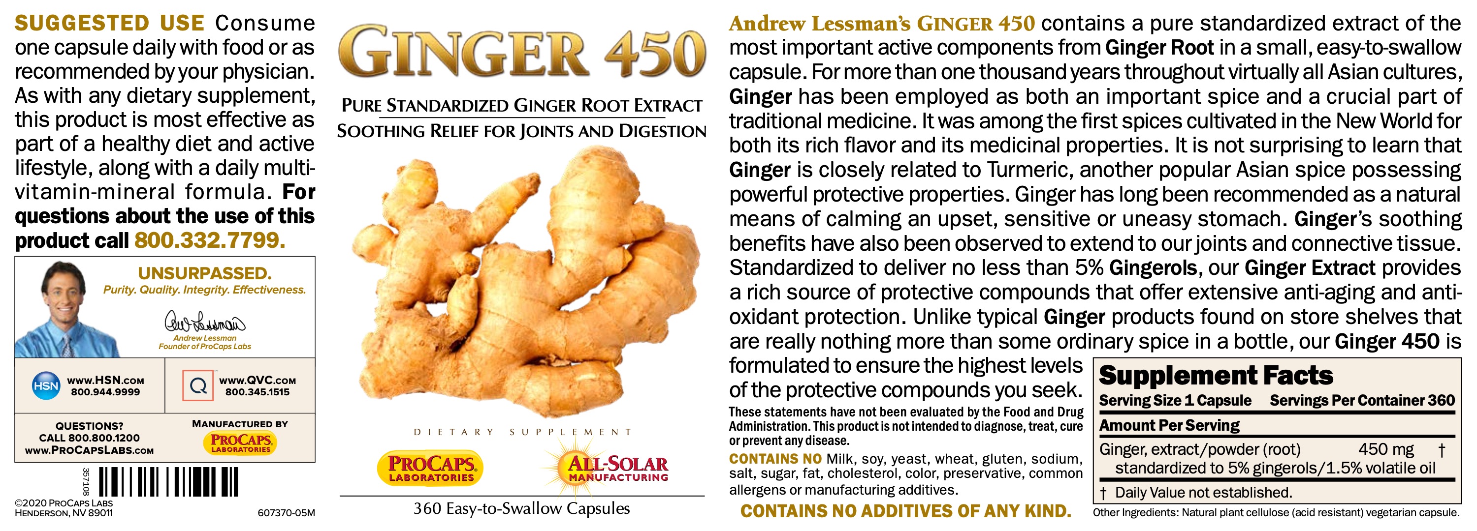 Ginger450 Capsules Digestive Support ProCaps Laboratories