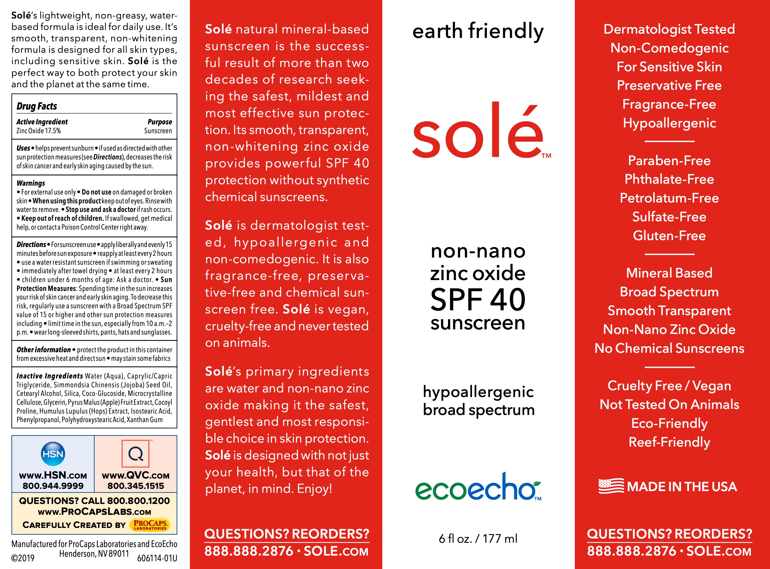 Solé Sunscreen SPF 40 Ounces Skincare ProCaps Laboratories