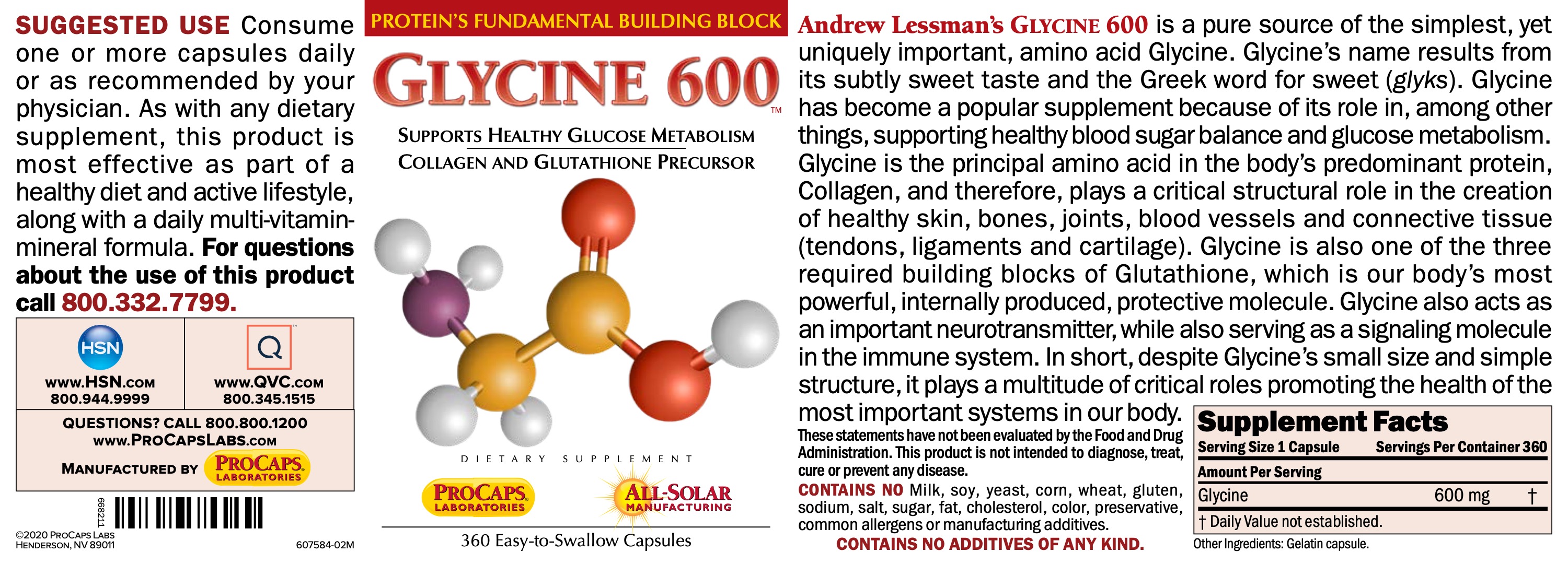 Glycine600™ Capsules Amino Acids ProCaps Laboratories